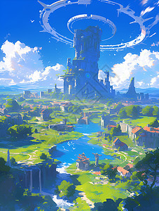 仙境之城的插画背景图片