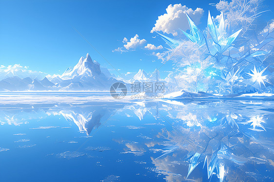 冰湖映照纯净冬景图片
