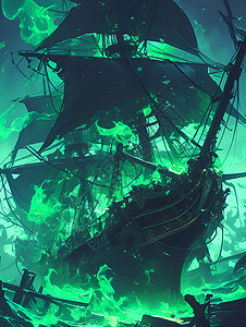 废弃海盗船恐怖幽灵高清图片