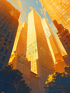 阳光下的摩天大楼高清图片