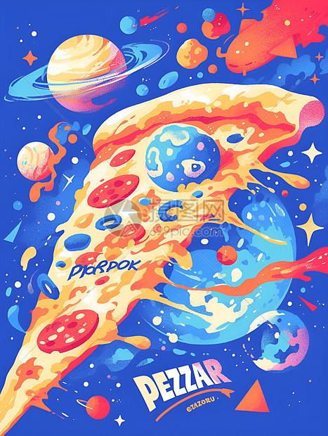 宇宙美食星空下的比萨图片