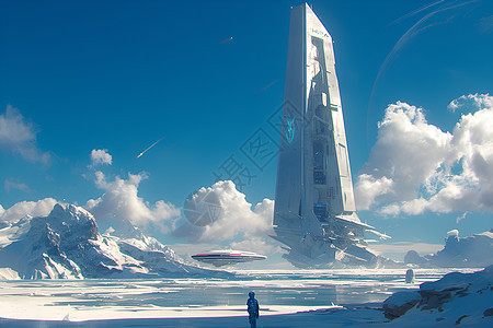白色宇宙飞船在冰上图片