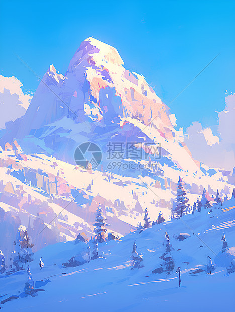 冰雪山峰插画图片