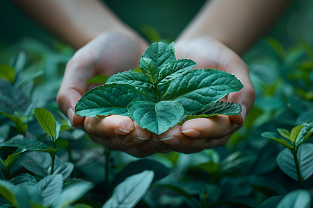 手拿茶叶绿图片