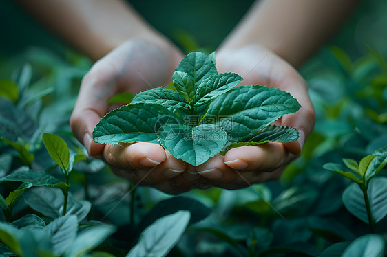 手拿茶叶绿图片