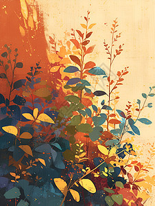 彩色树叶绘画背景图片