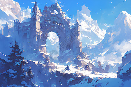 雪山中的石拱门图片