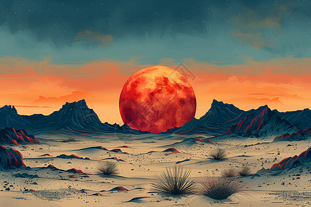 日落时的沙漠插画图片