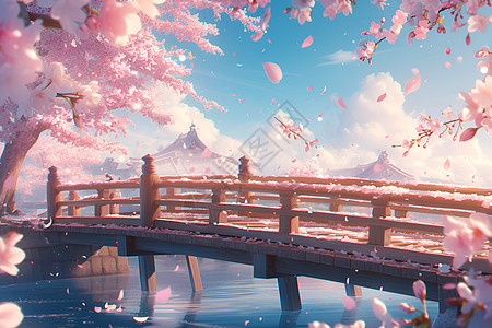 樱花桥上的梦幻景色图片