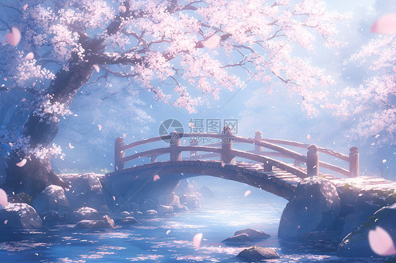 樱花覆盖的桥图片