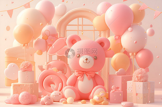 粉色毛绒玩具熊图片