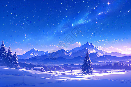 星空下的雪地山脉图片