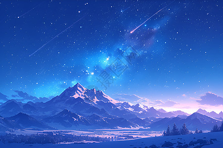 闪耀星空下的壮丽山脉图片