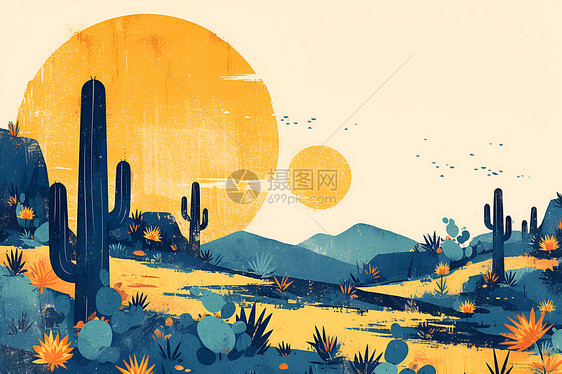 沙漠艺术插画图片