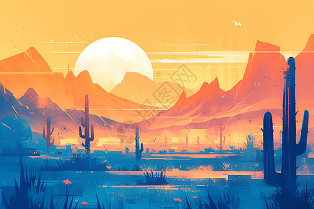 沙漠夕阳美景背景图片