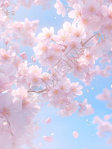 粉色樱花盛开的细腻插画背景图片