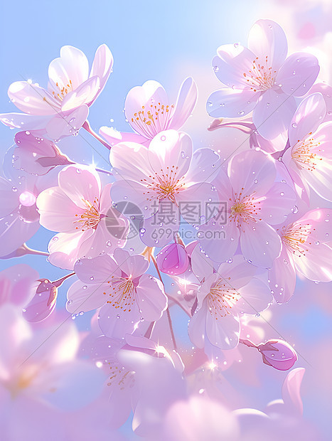 粉色樱花绽放的插画艺术图片