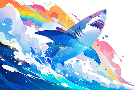 彩虹鲨鱼在海洋中嬉戏图片