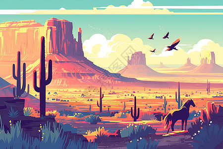 沙漠之旅插画图片