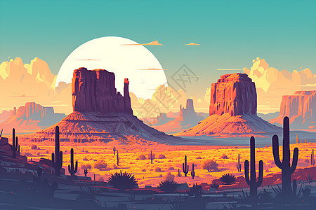 沙漠夕阳美景背景图片