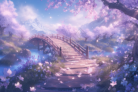 山谷里的樱花桥图片
