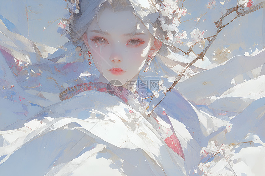 花髮美女插画图片