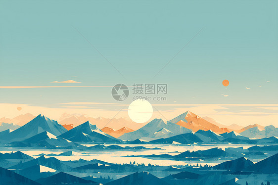 夕阳下的山峰图片