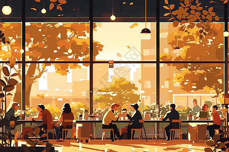 秋日咖啡馆里的顾客图片