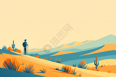 沙漠里孤独的探险者图片