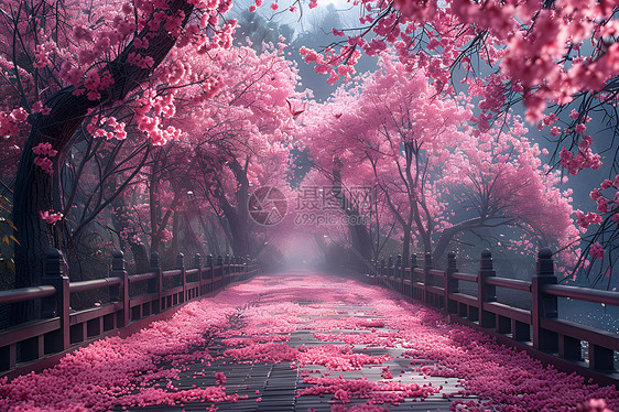 桥梁上的樱花瓣图片