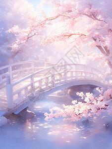 桥梁上绽放的樱花图片