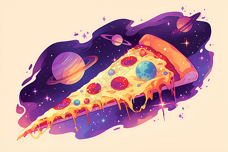薄披萨披萨星际快餐插画