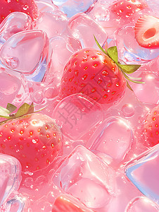 新鲜草莓冰块图片