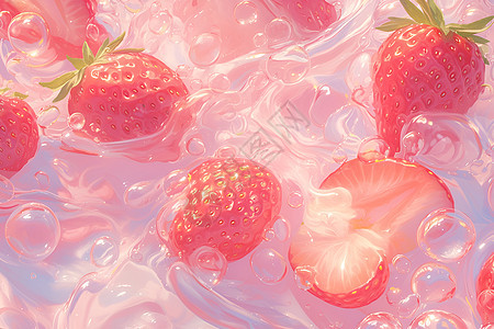 浮动的草莓泡泡图片