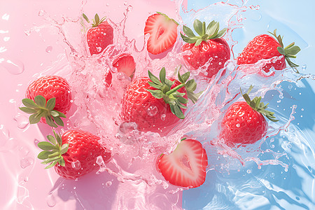 水溅起草莓水溅花插画