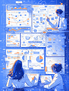 两人讨论数据图表图片
