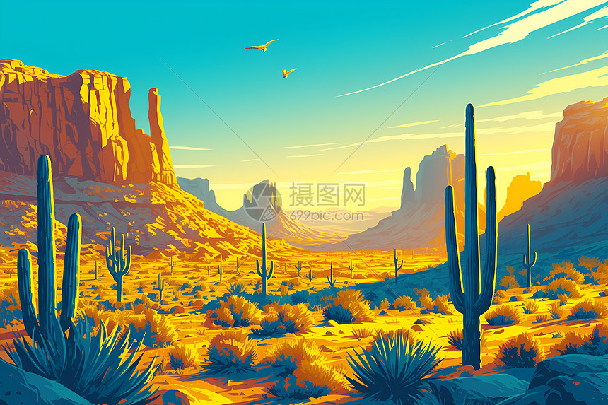 日落下的沙漠图片