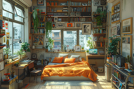 阳光洒满宽敞舒适的公寓图片