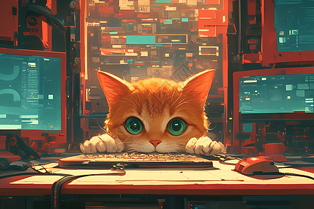 猫咪与未来电脑图片