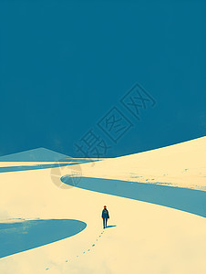 孤独旅行者在浩瀚的沙漠沙丘中穿行图片