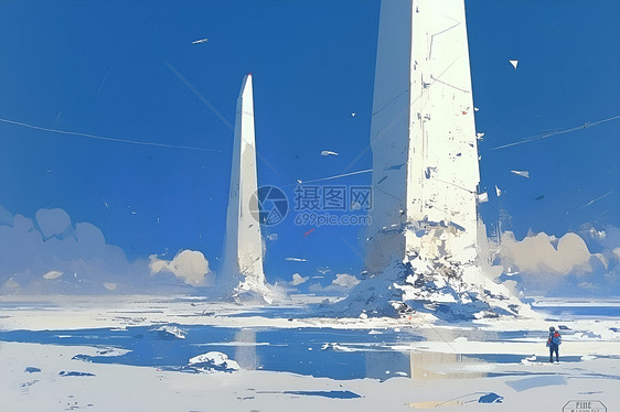 冰天雪地中的白色塔楼图片