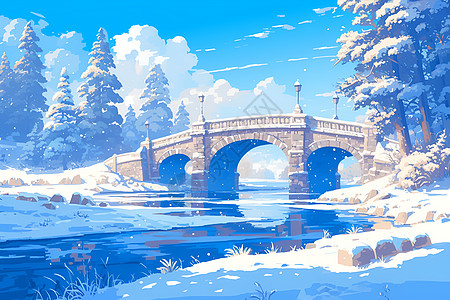 冰雪世界中的雪桥幽境图片