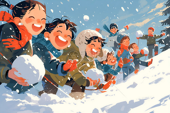 欢乐雪地中的人们图片