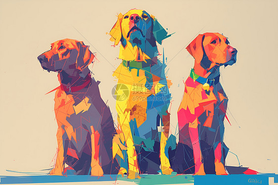 三只色块组成的狗狗图片