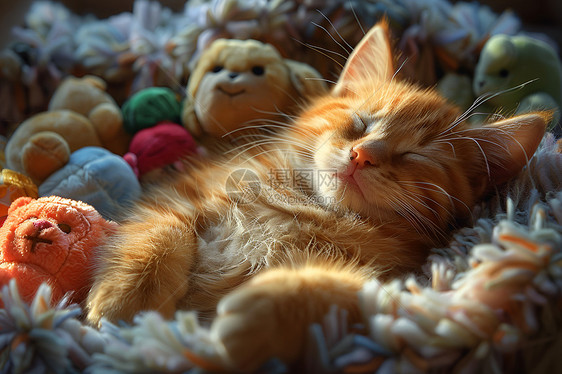 毛毯上睡觉的可爱小猫图片