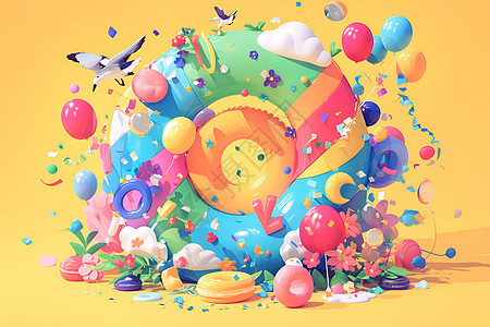 梦幻卡通的气球背景图片