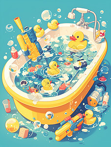 浴缸中放置的鸭子图片