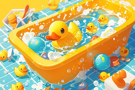 浴缸内的黄色小鸭图片