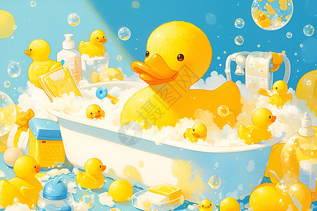 浴缸中的鸭子插画图片