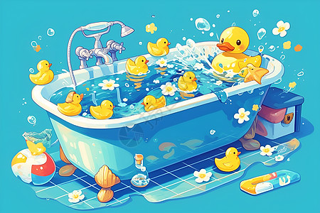 浴缸中的黄色鸭子图片